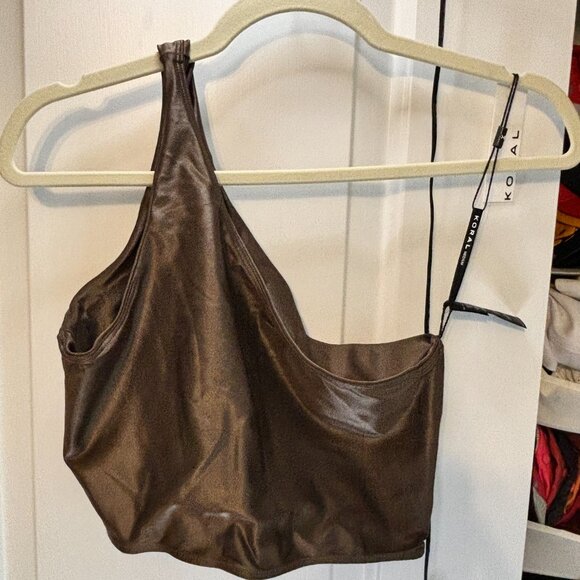 Koral Brown One-Shoulder Sports Bra - Picture 2 of 11